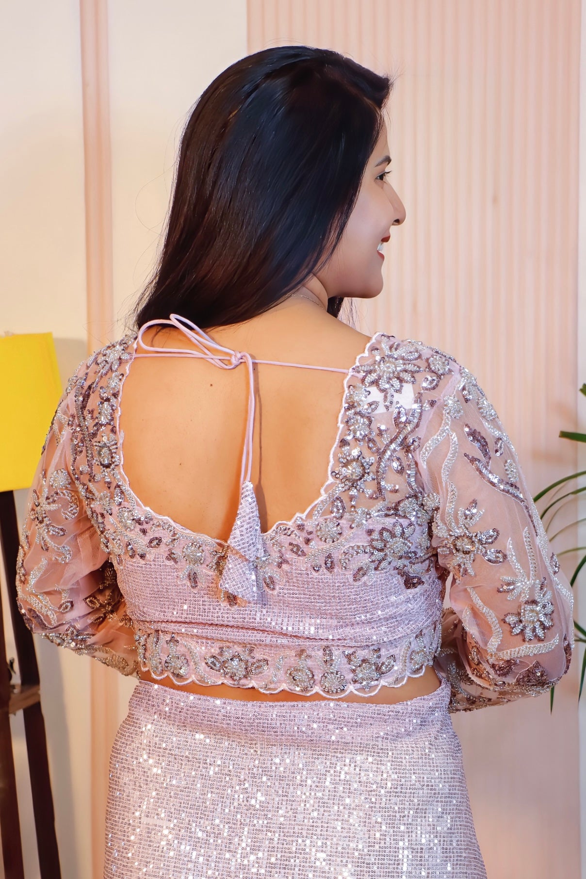 Sparkling Pink Net Saree