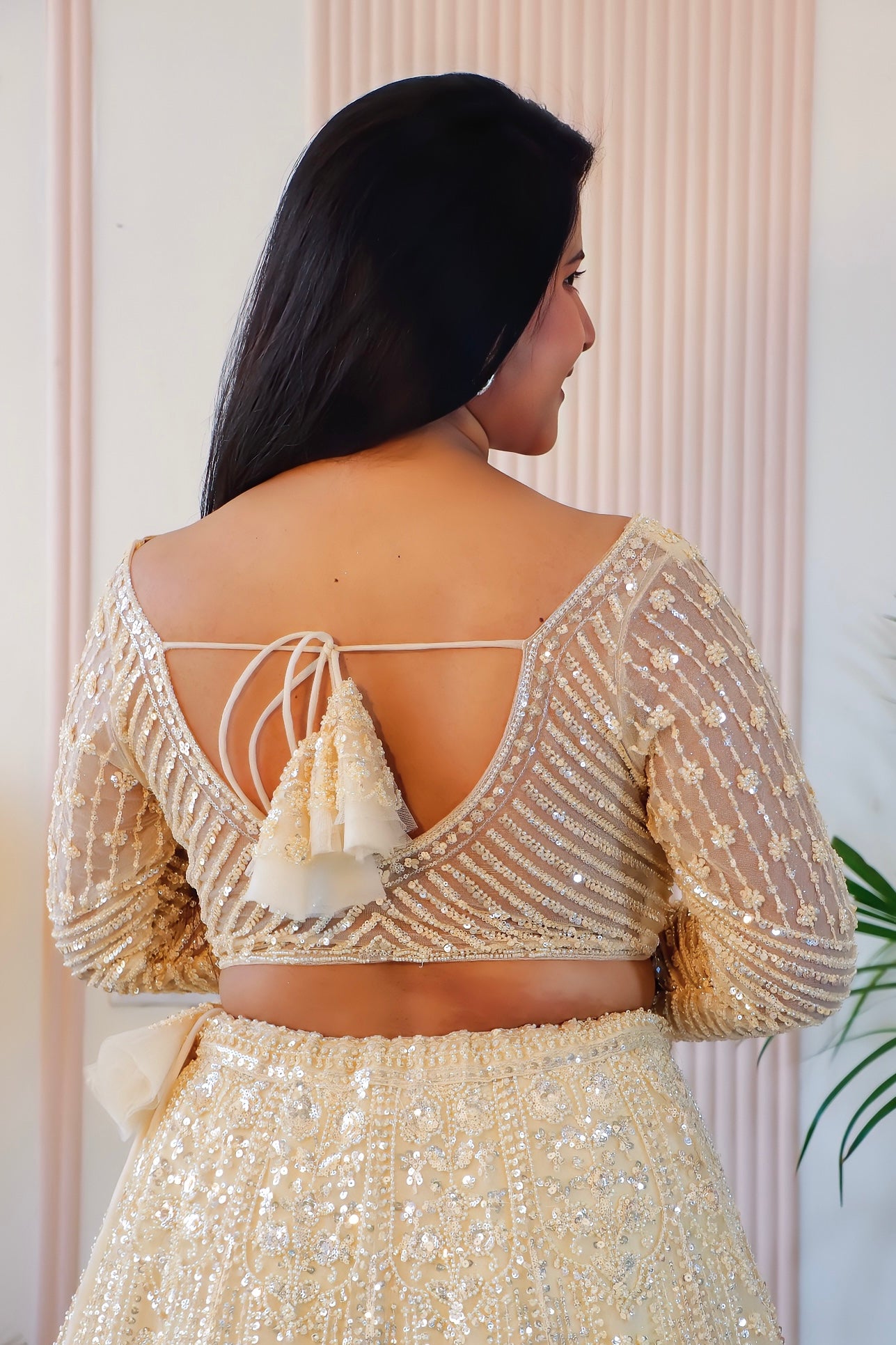 Elegant Cream Net Lehenga