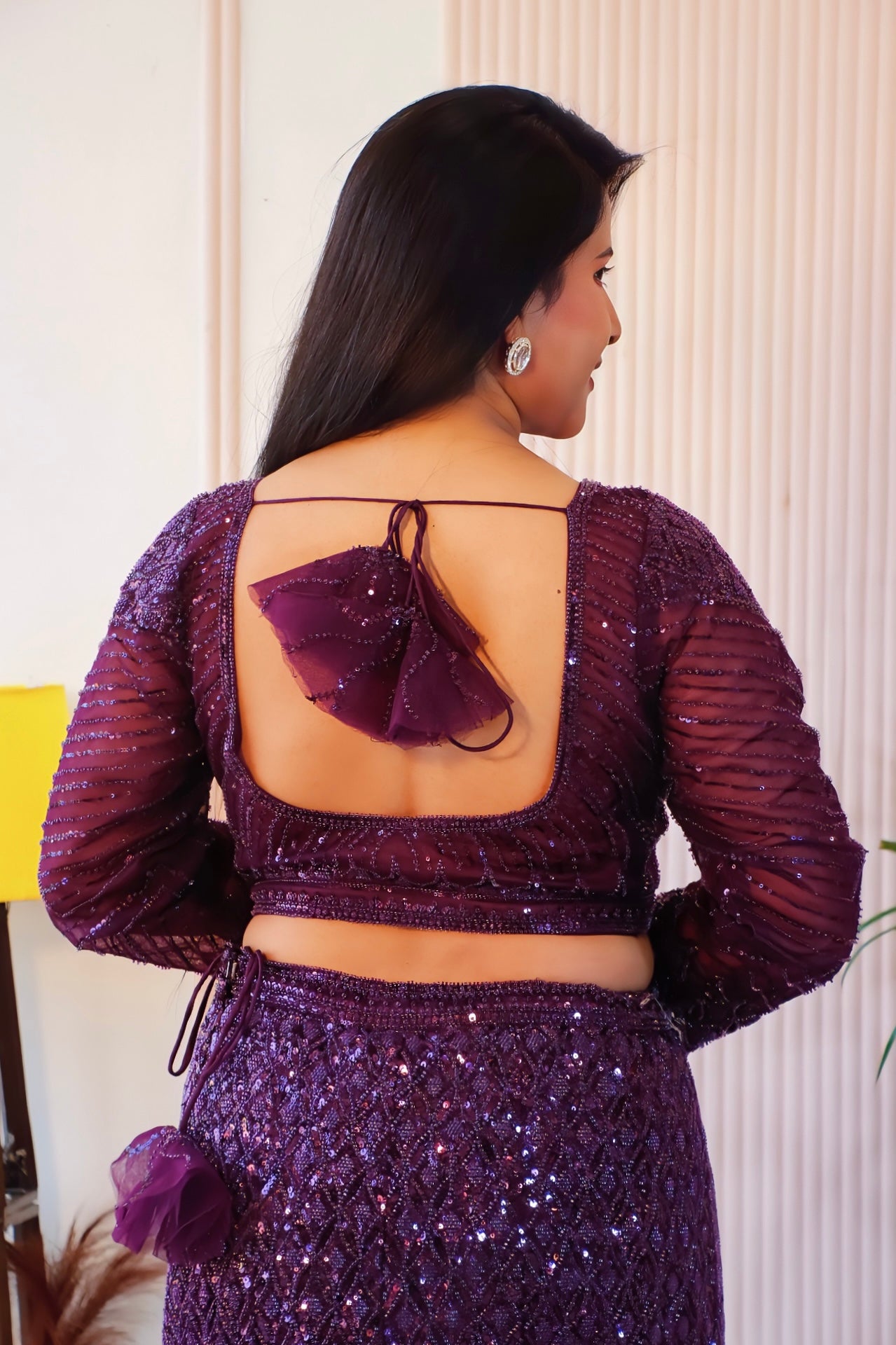 Wine Net Fish Cut Lehenga