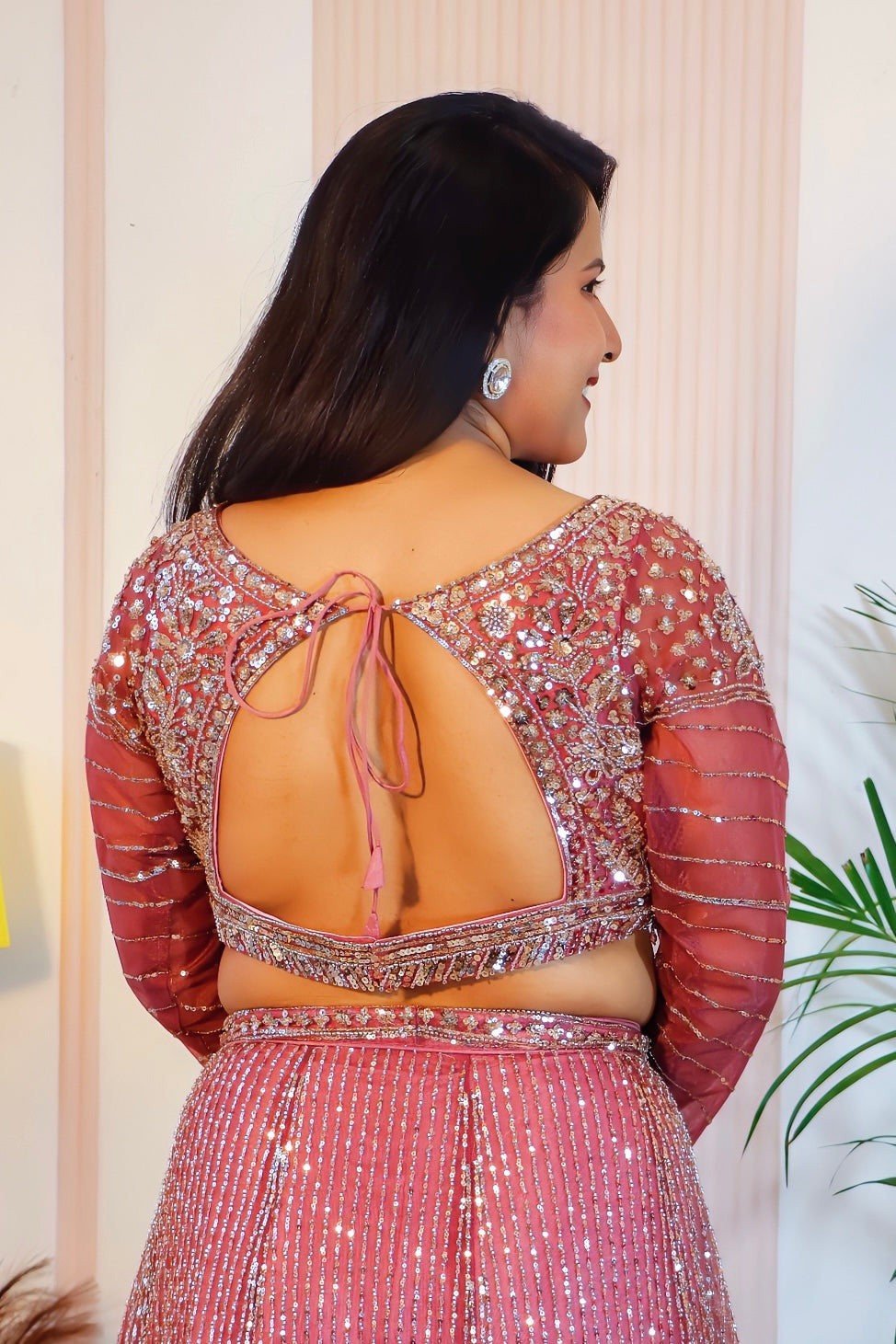 Pink Net Crop Top Lehenga