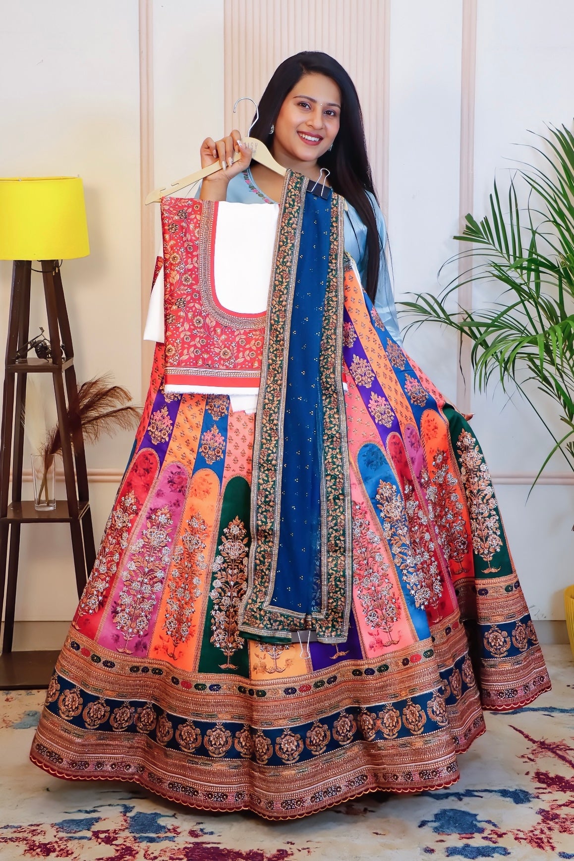 Multicolor Art Silk Unstitched Lehenga