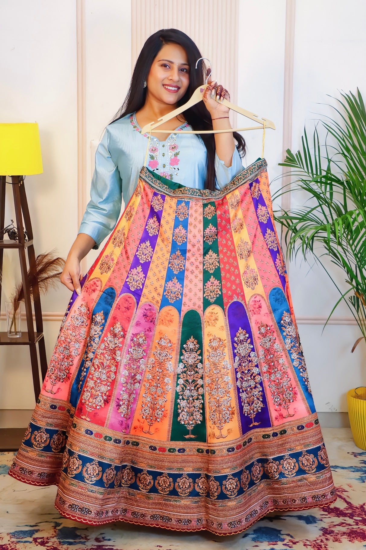 Multicolor Art Silk Unstitched Lehenga