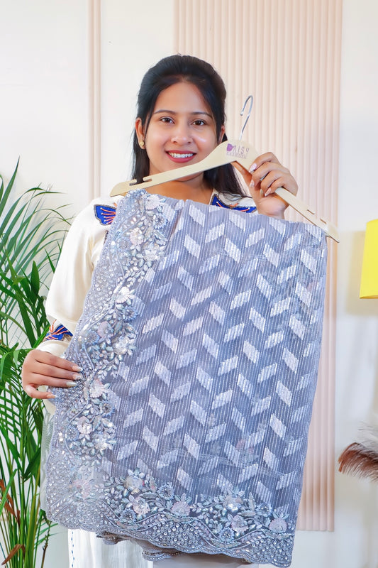 Elegant Grey Net Saree