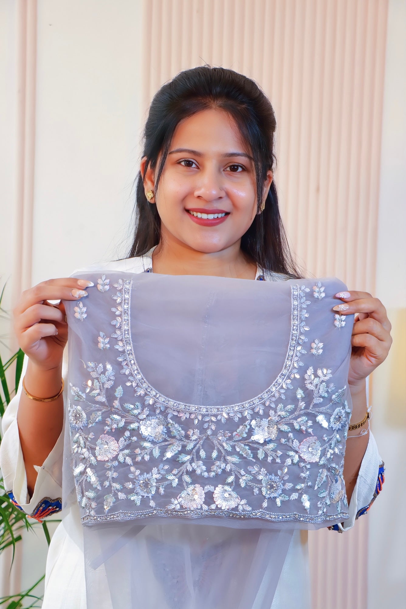 Elegant Grey Net Saree