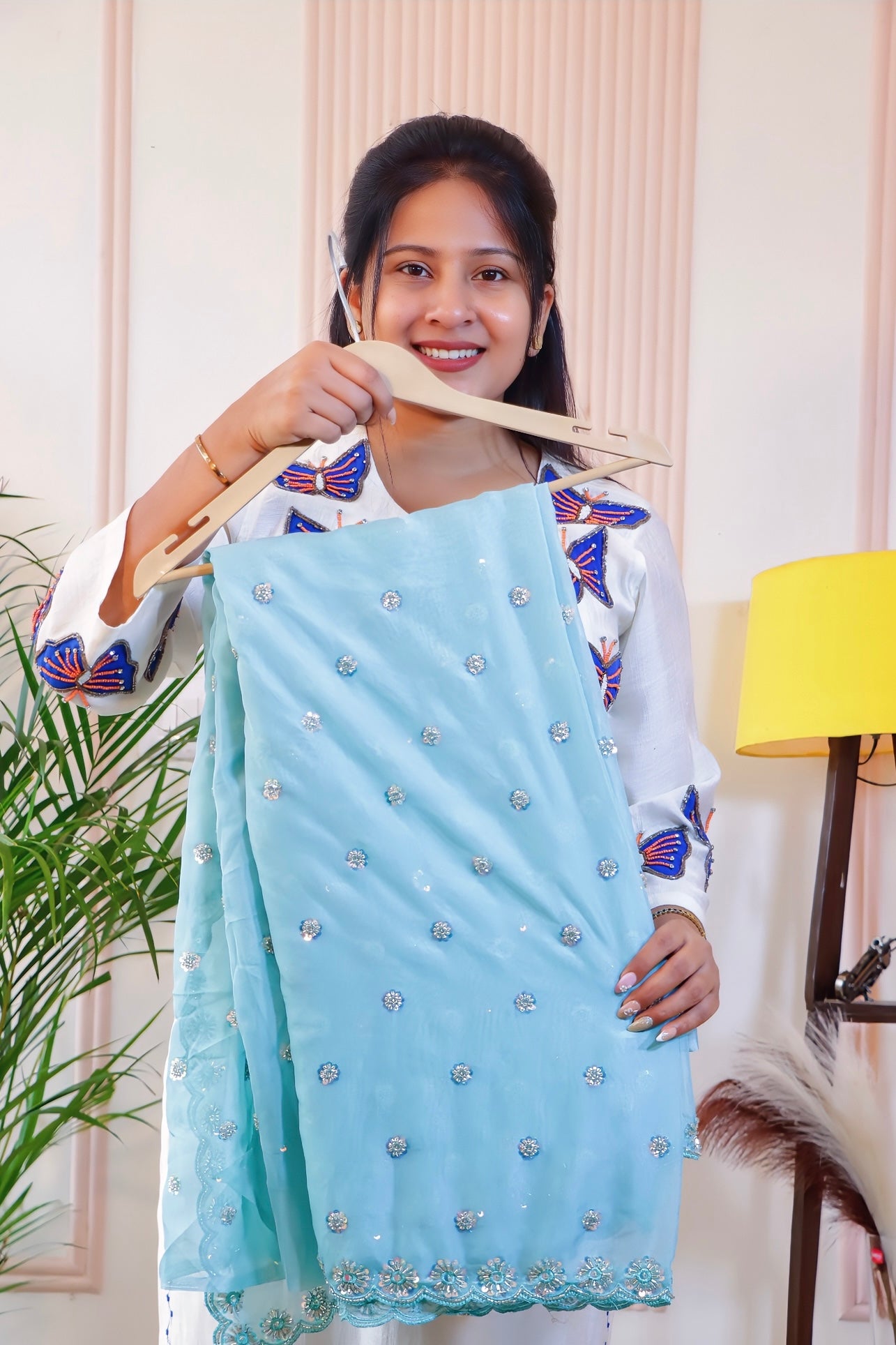 Elegant Powder Blue Pure Silk Saree