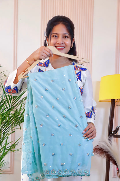 Elegant Powder Blue Pure Silk Saree