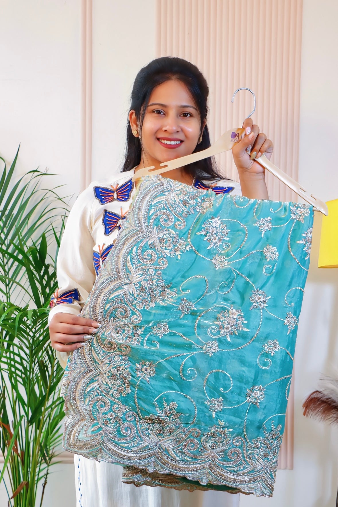 Aqua Blue Satin Silk Saree