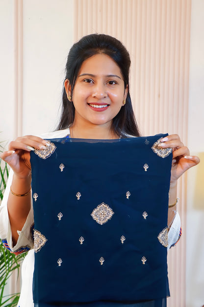 Royal Navy Blue Georgette Saree