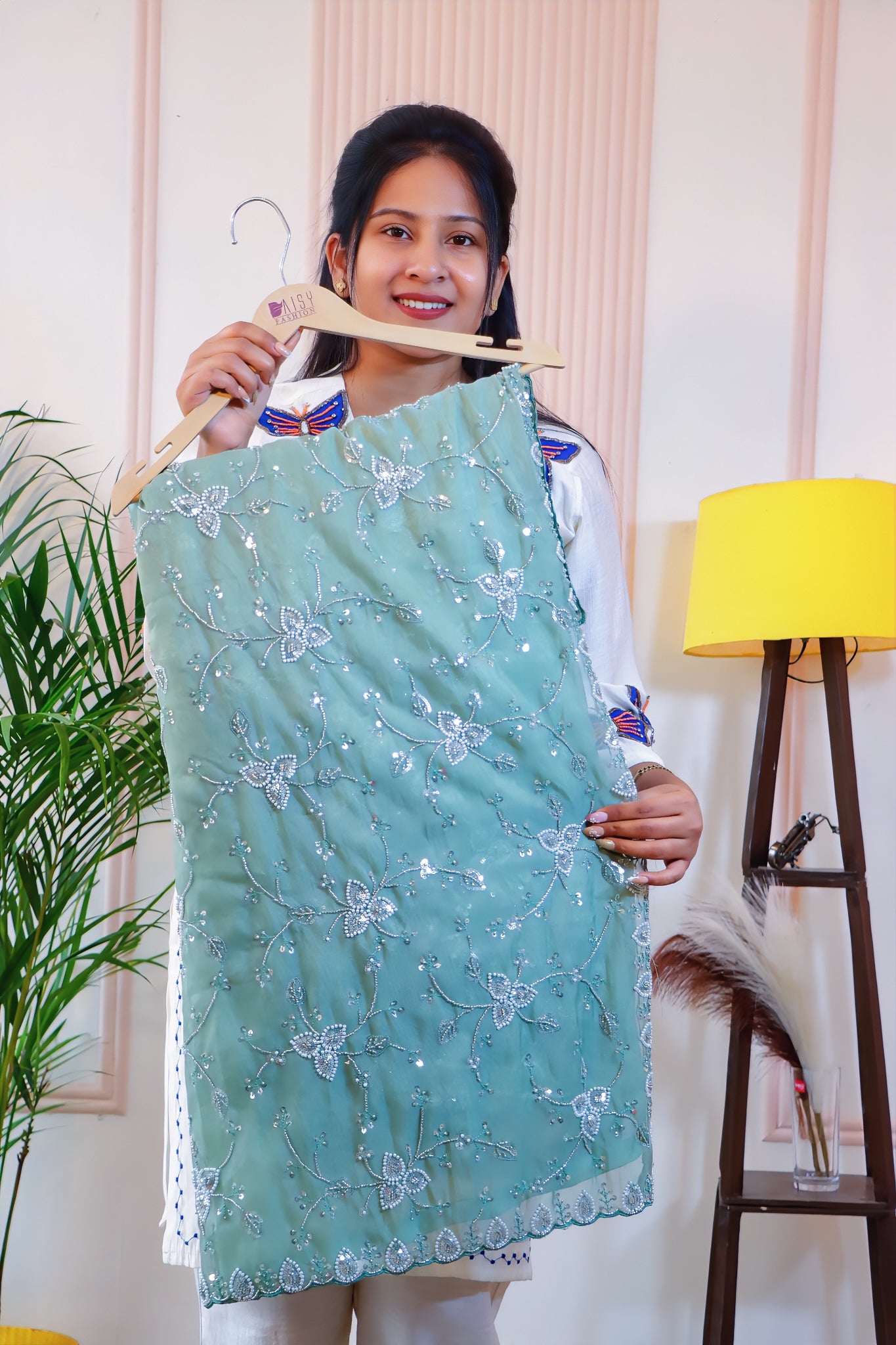 Mint Green Organza Silk Saree