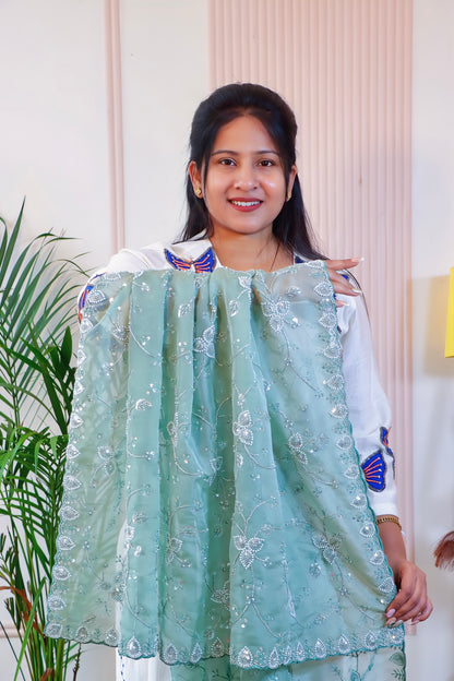 Mint Green Organza Silk Saree