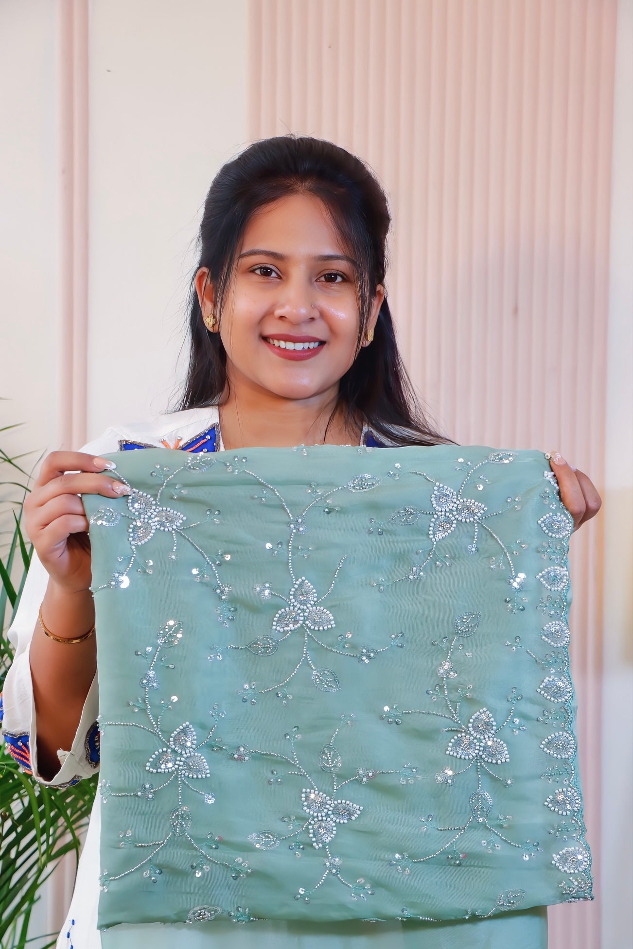 Mint Green Organza Silk Saree