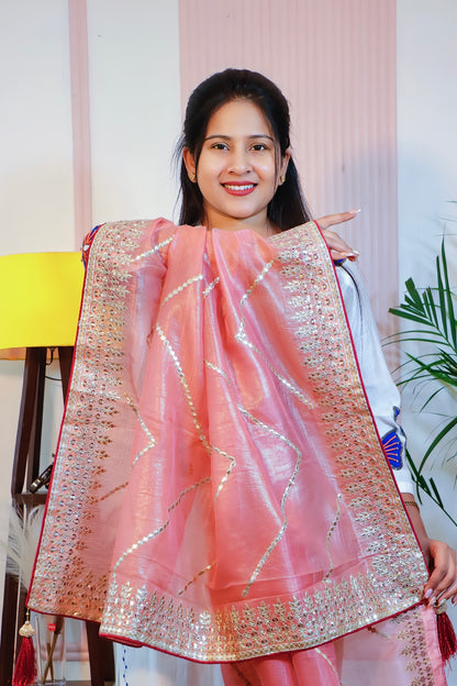 Peach Coral Shimmer Saree