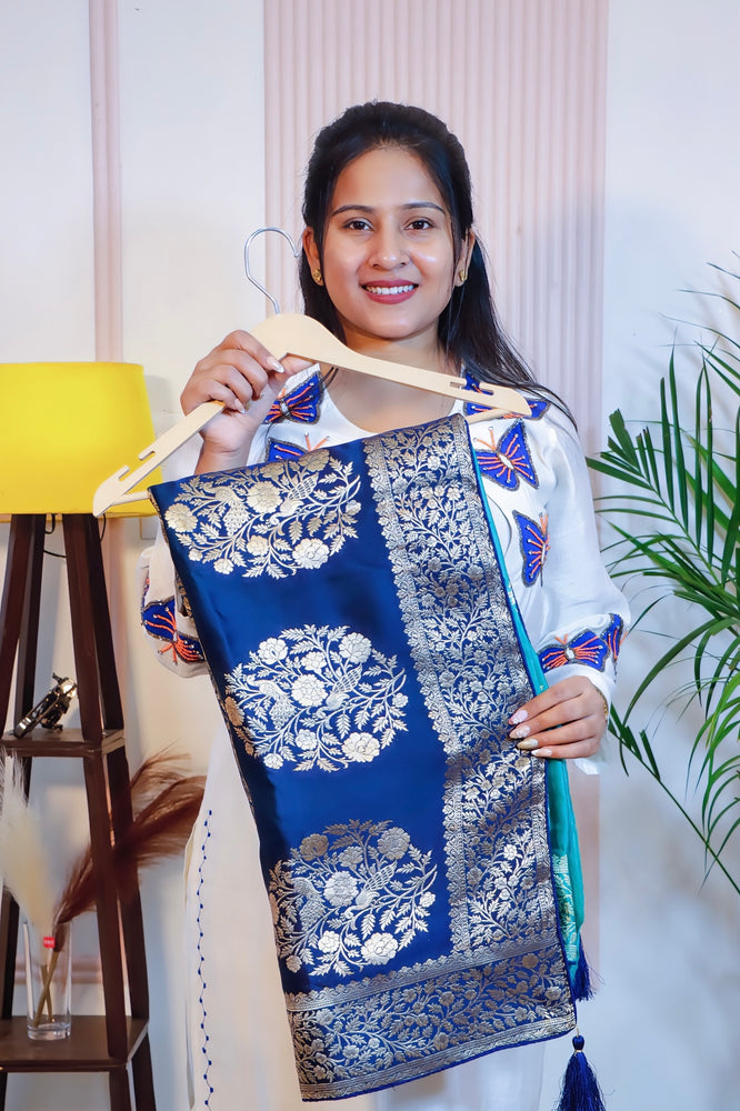 Aqua Blue Banarasi Silk Saree