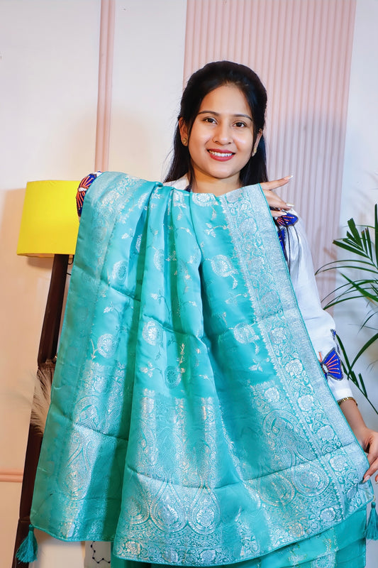 Aqua Blue Silk Saree