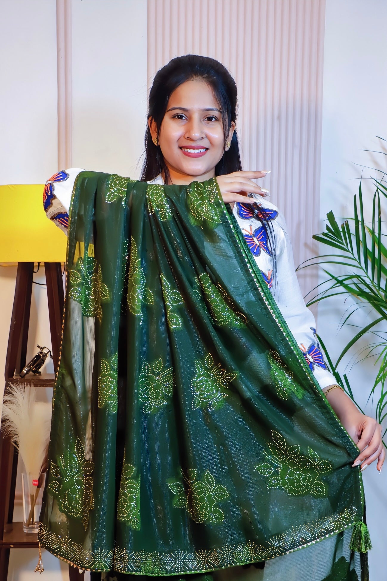 Elegant Olive Green Georgette Saree