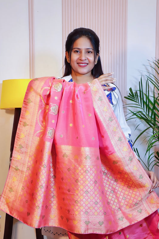 Elegant Peach Pink Kanjivaram Saree