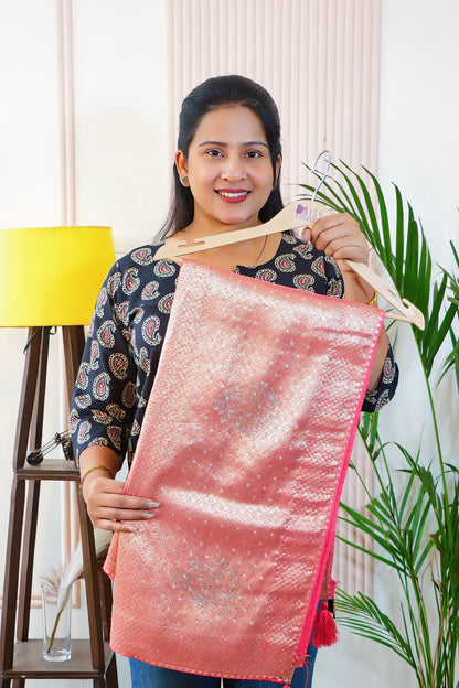 Peach Silk Unstitched Saree