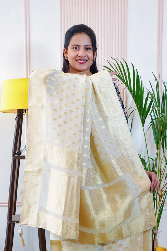 Off-White Silk Saree