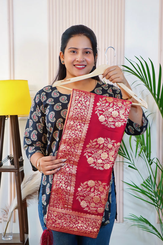 Peach Orange Zari Silk Saree