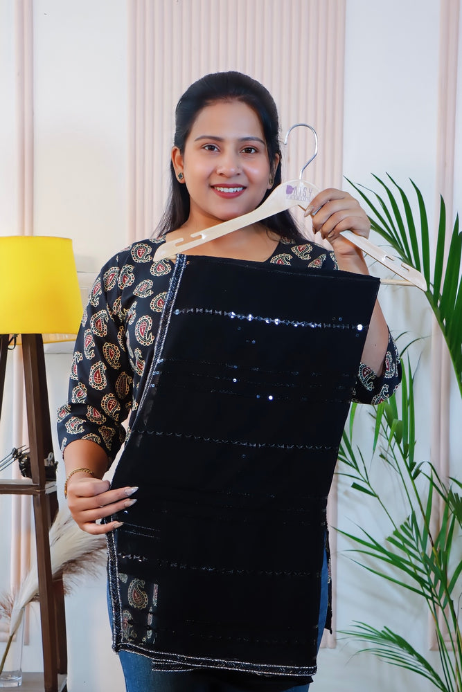 Black Georgette Unstitched Saree