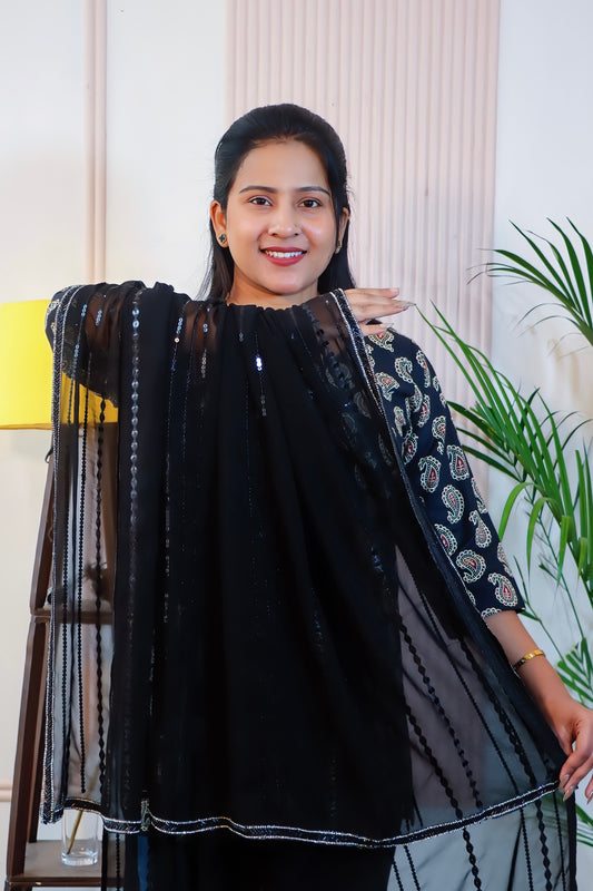 Black Georgette Unstitched Saree