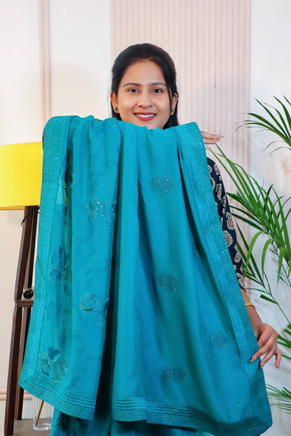 Sea Green Georgette Silk Saree