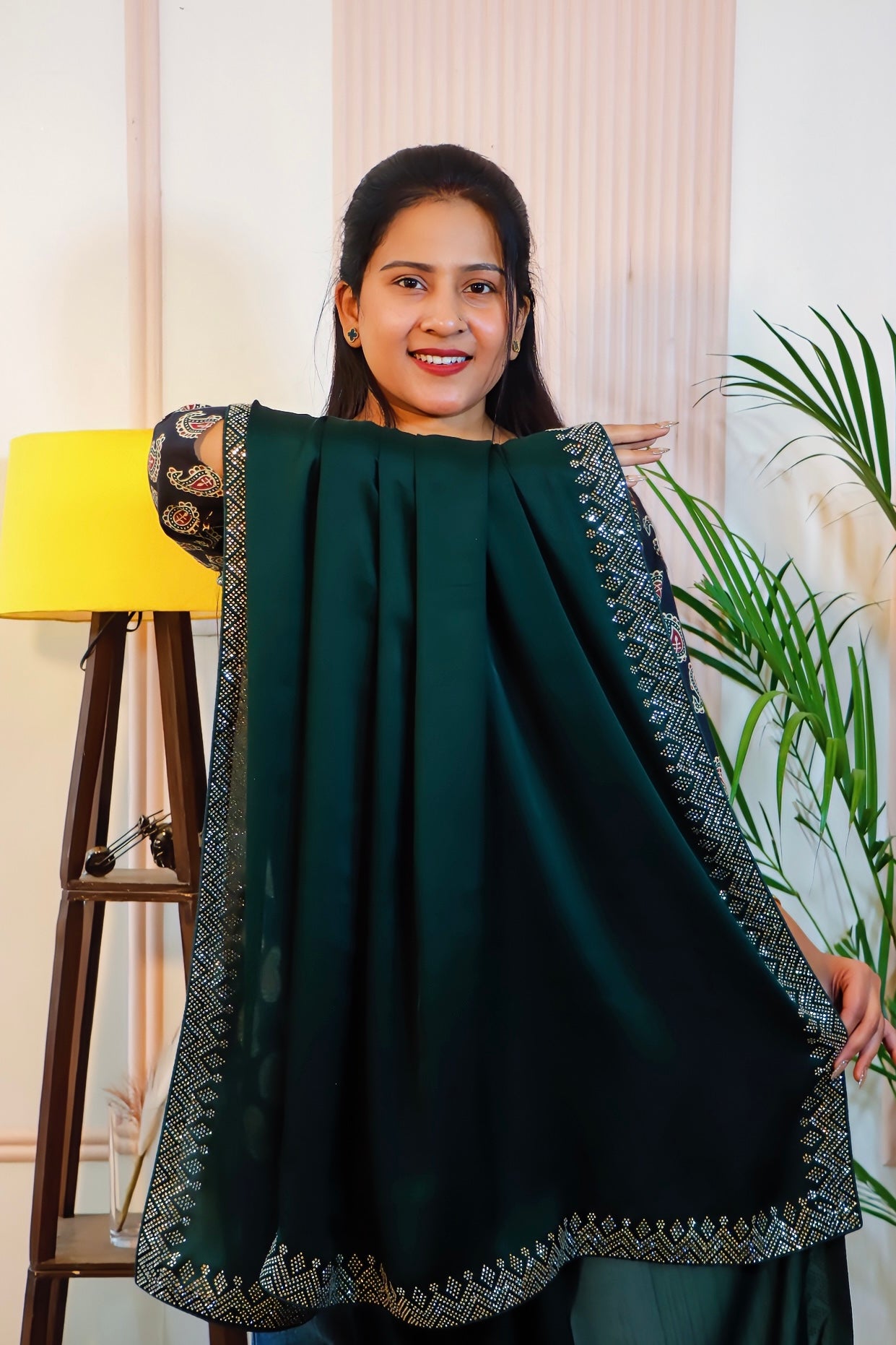 Dark Green Satin Saree