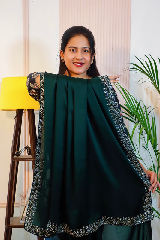 Dark Green Satin Saree