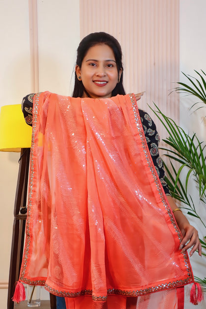 Radiant Orange Chiffon Sequin Saree