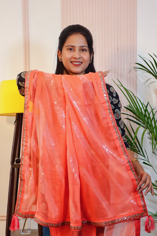 Radiant Orange Chiffon Sequin Saree