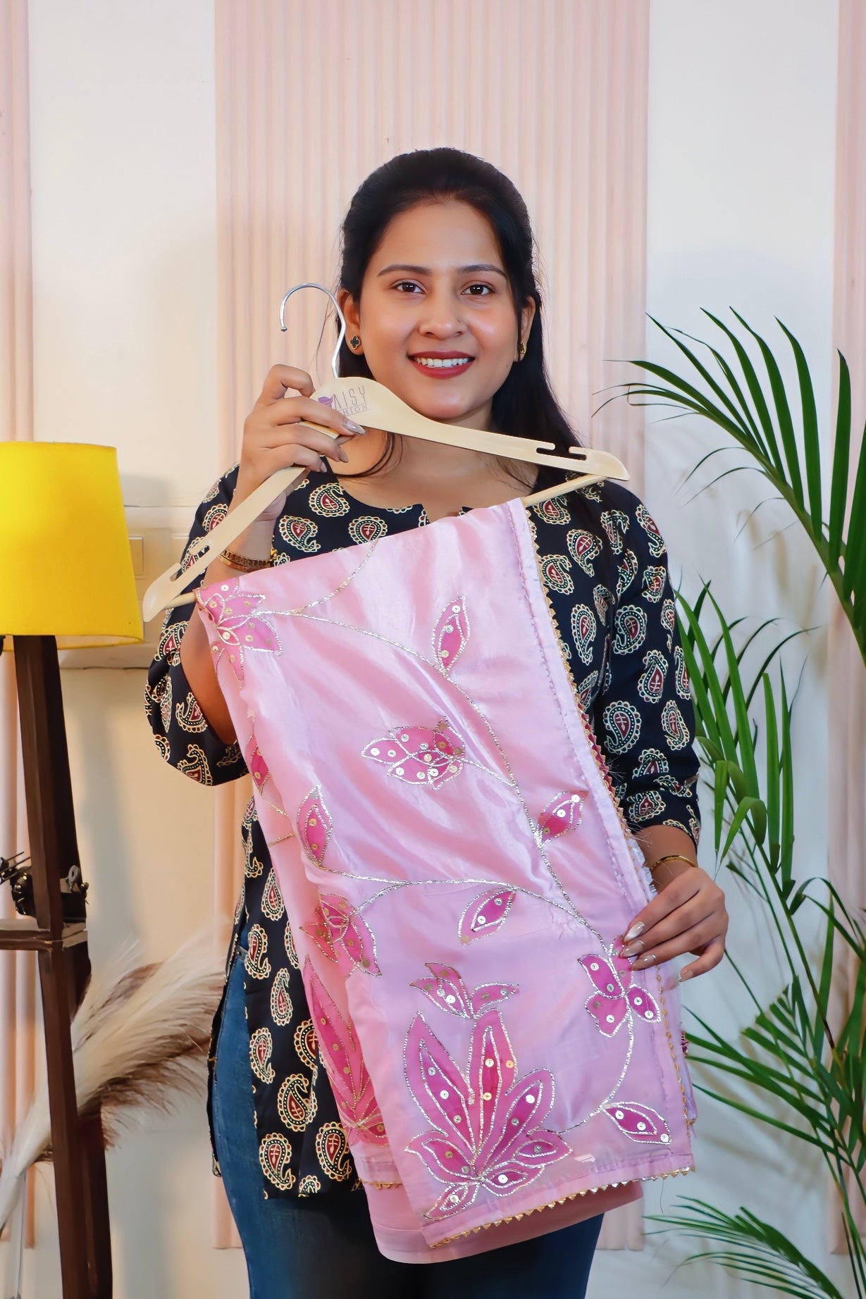Light Pink Organza Silk Unstitched Saree