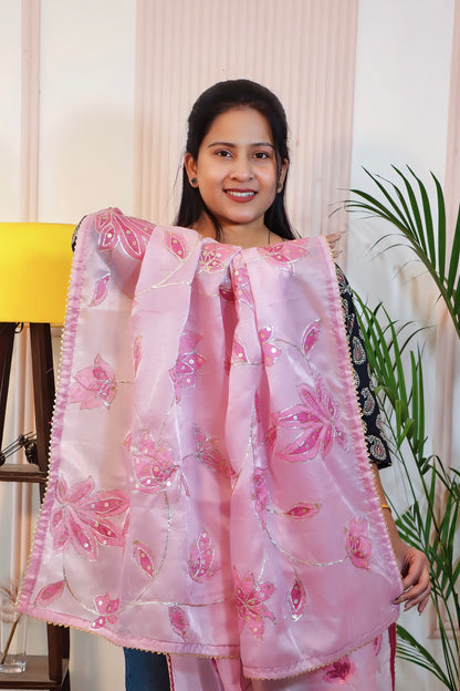 Light Pink Organza Silk Unstitched Saree