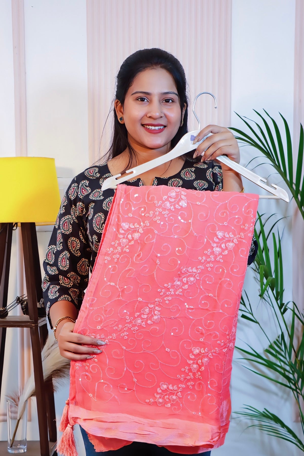 Peach Orange Chiffon Saree