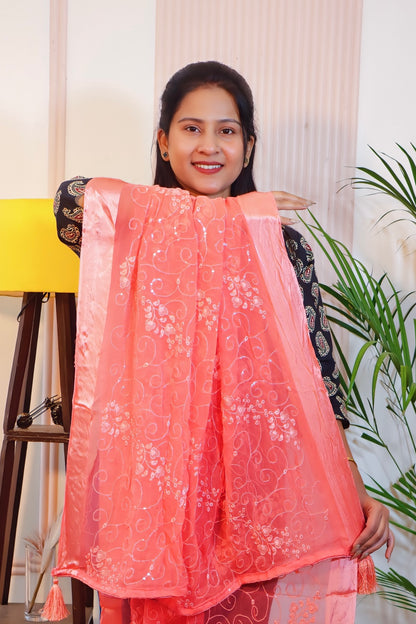 Peach Orange Chiffon Saree