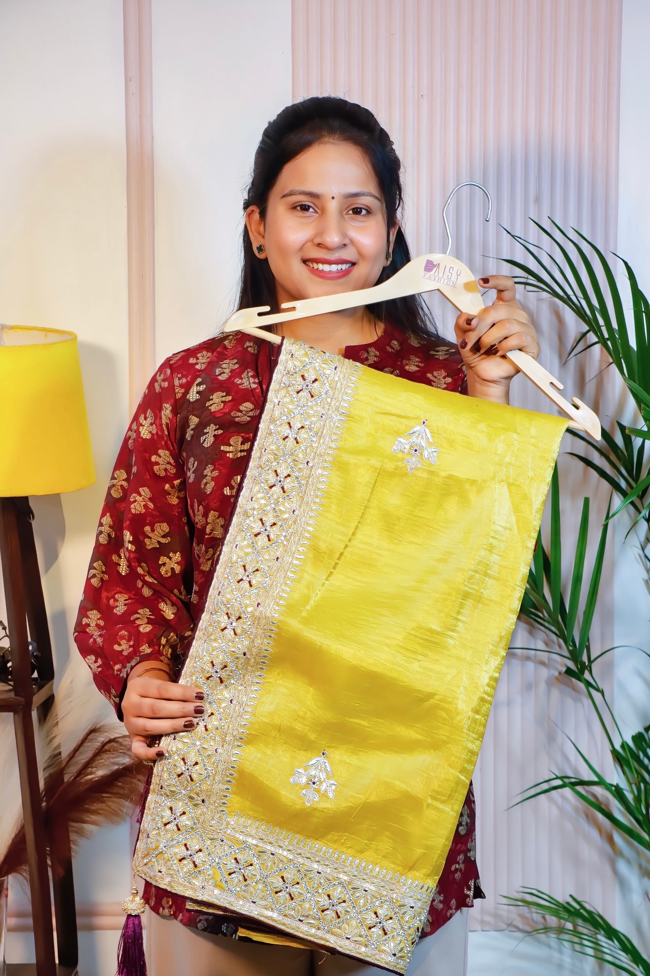 Mustard Yellow Tissue Unstitched Saree