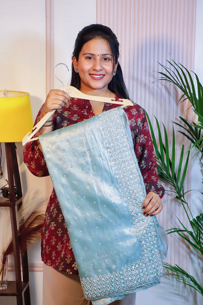 Sage Green Shimmer Saree