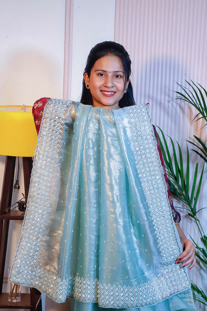 Sage Green Shimmer Saree