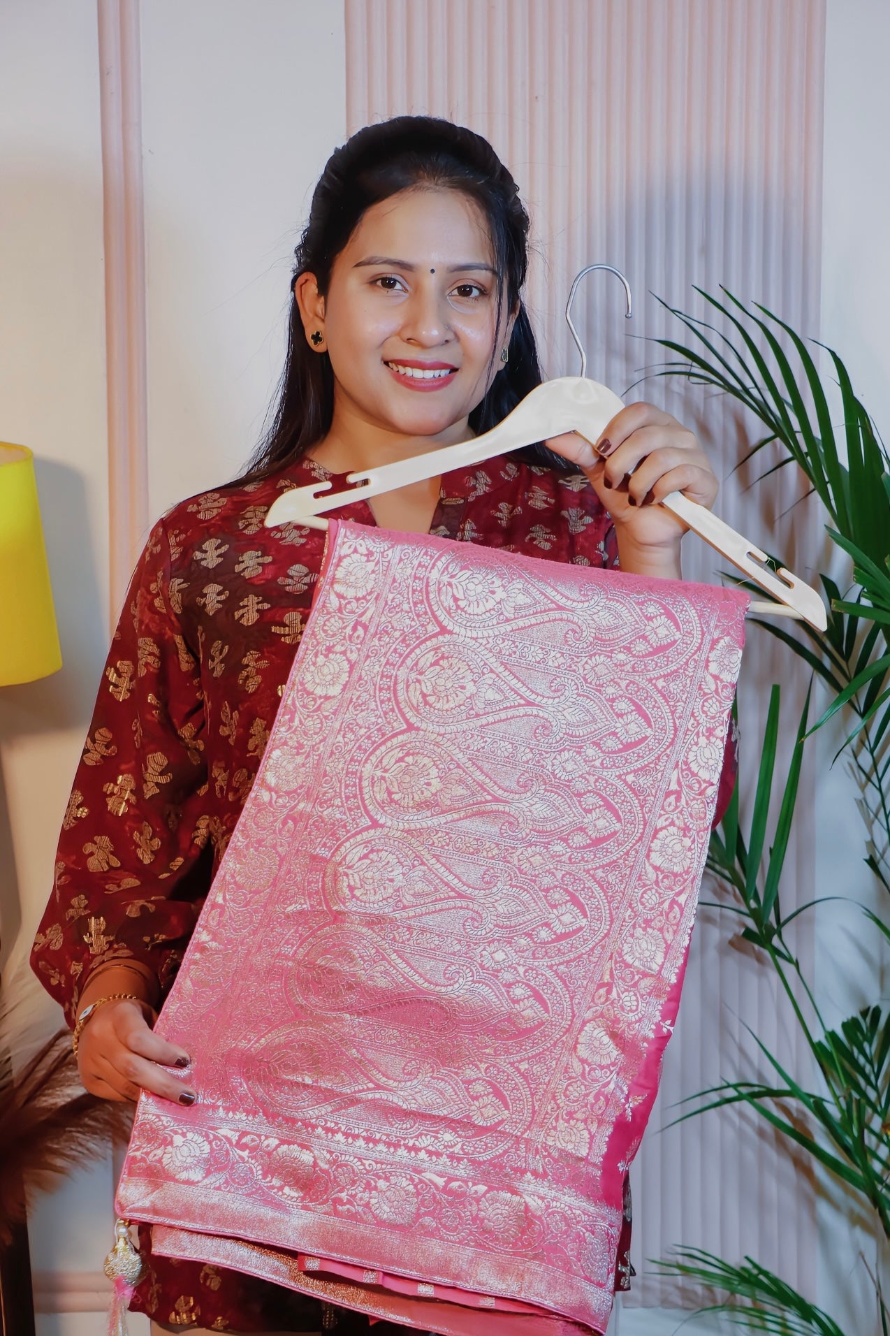 Peach Pink Silk Saree