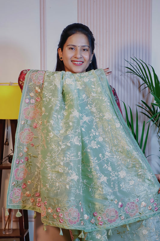 Sage Green Organza Elegance Saree