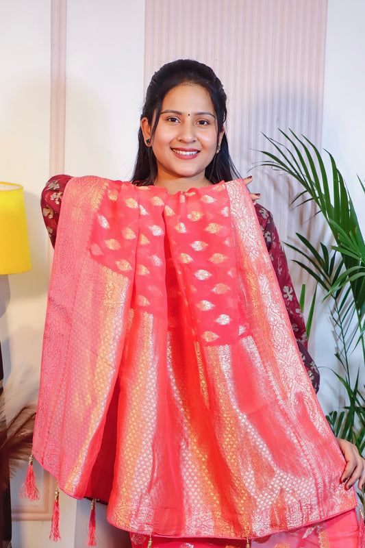 Peach Pink Silk Elegance Saree