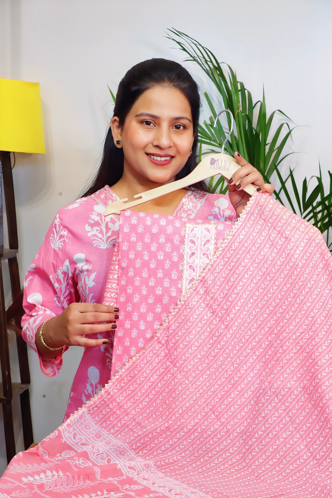 Elegant Pink Cotton Suit Set