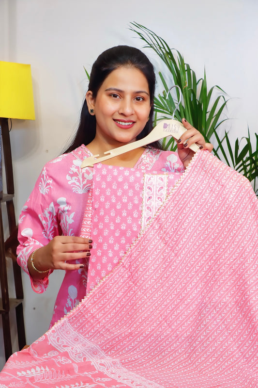 Elegant Pink Cotton Suit Set
