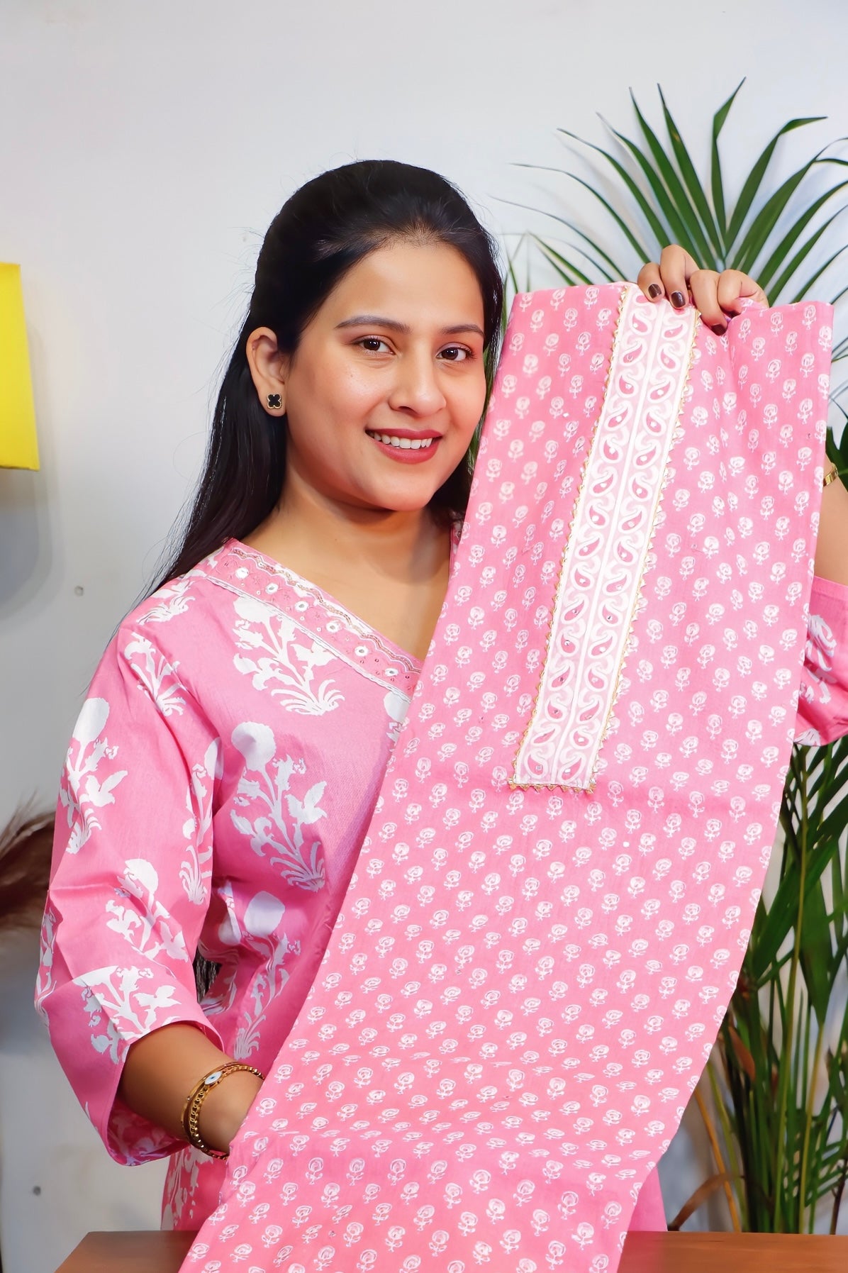 Elegant Pink Cotton Suit Set