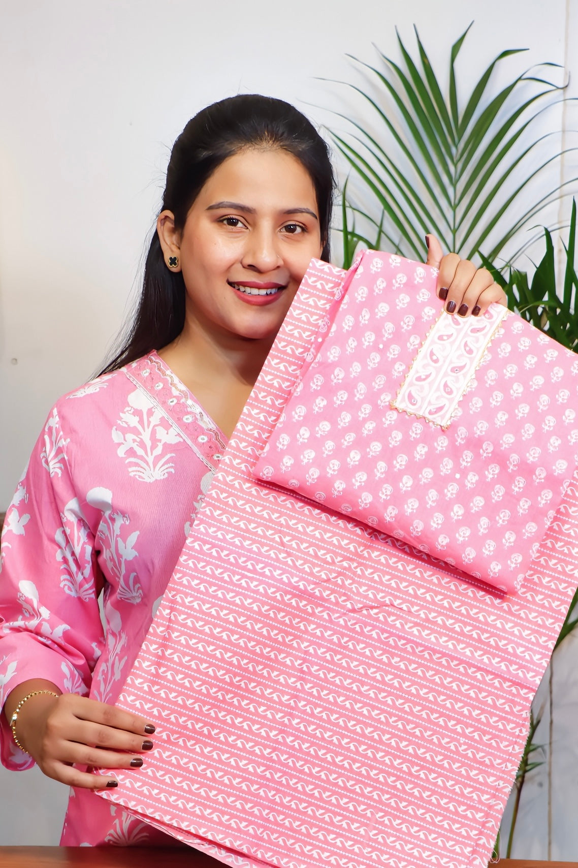 Elegant Pink Cotton Suit Set