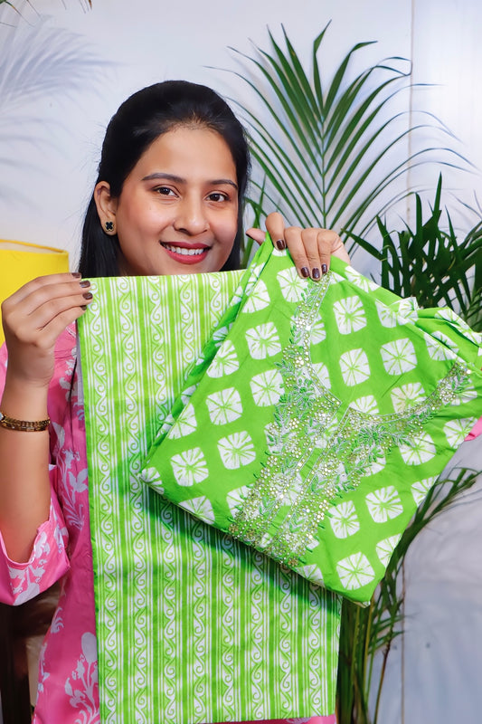 Cotton Suit Set – Light Green Elegance