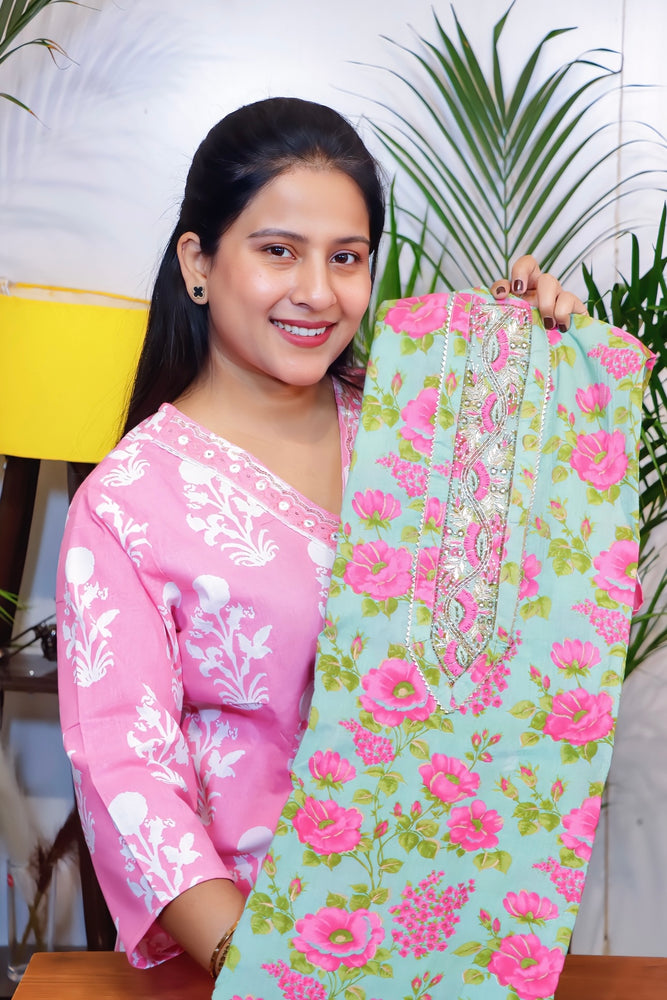 Blossom Radiance Unstitched Cotton Suit Set