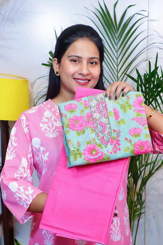Blossom Radiance Unstitched Cotton Suit Set