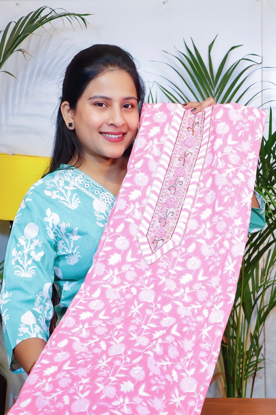 Peach Blossom: Embroidered Cotton Suit Set
