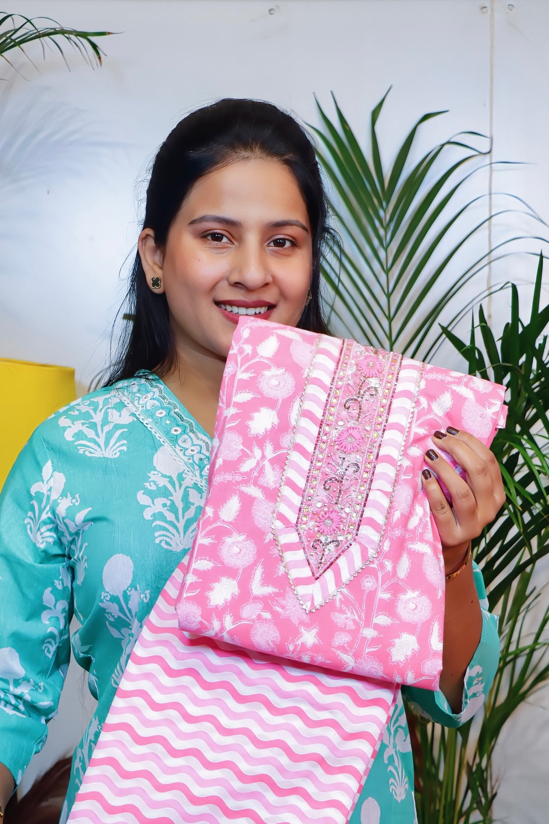 Peach Blossom: Embroidered Cotton Suit Set