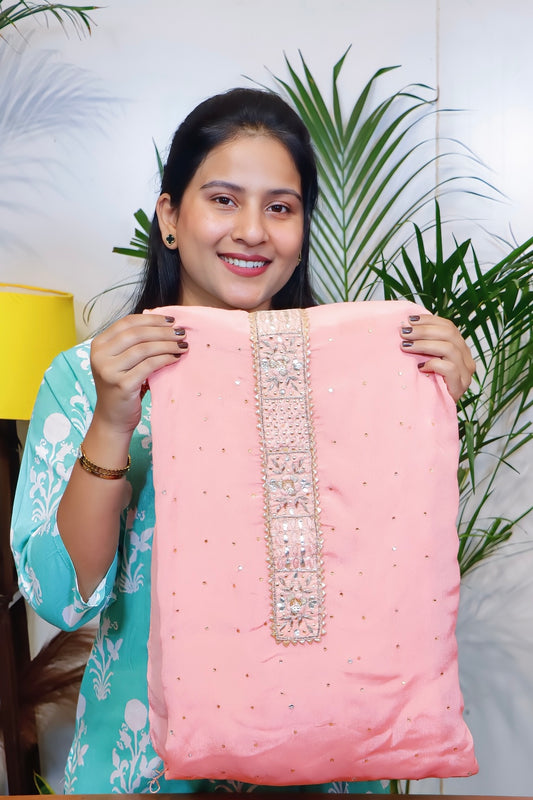 Peach Glint: Chiffon Suit with Gota & Sequin Work